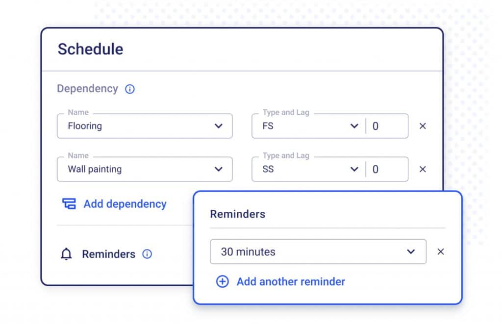 Create dependency in calendar for construction project scheduling