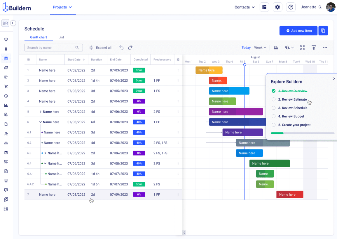 Construction project scheduling with gantt charts