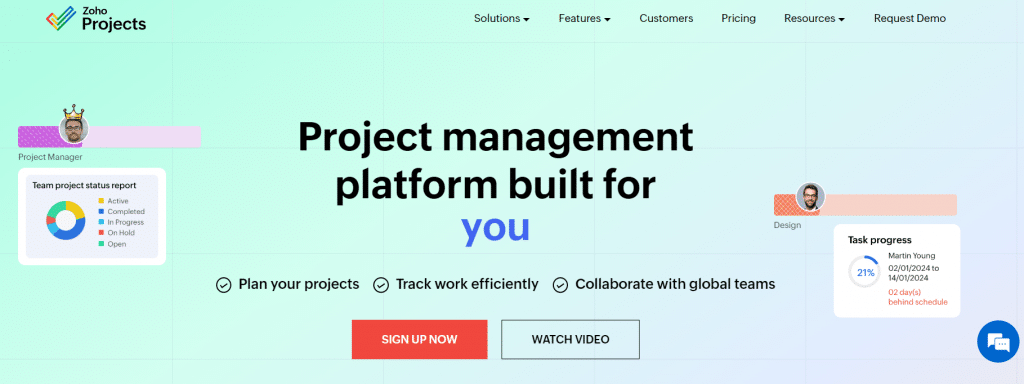 Zoho projects homepage