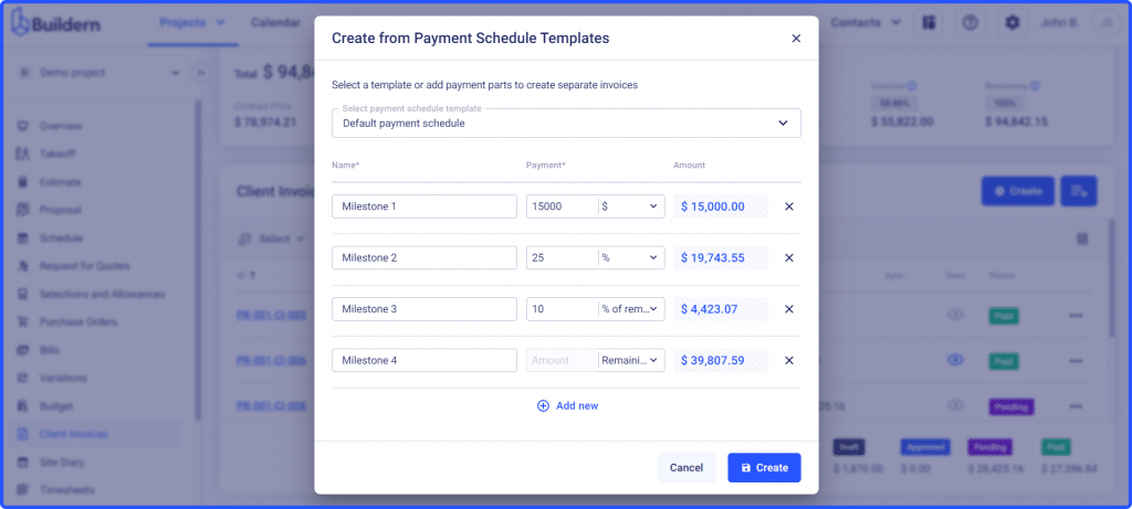 Create payment schedule for invoice online