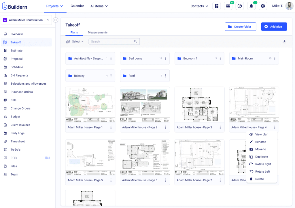 Takeoff plans library online measurements