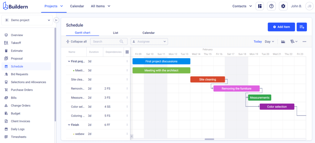 Construction gantt chart overview