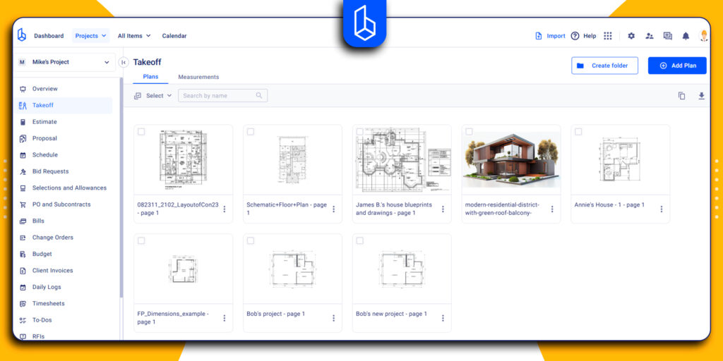 Takeoff plans in Buildern