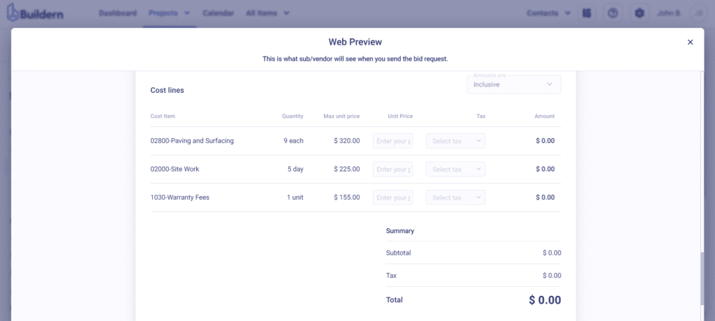 Bid request document web preview