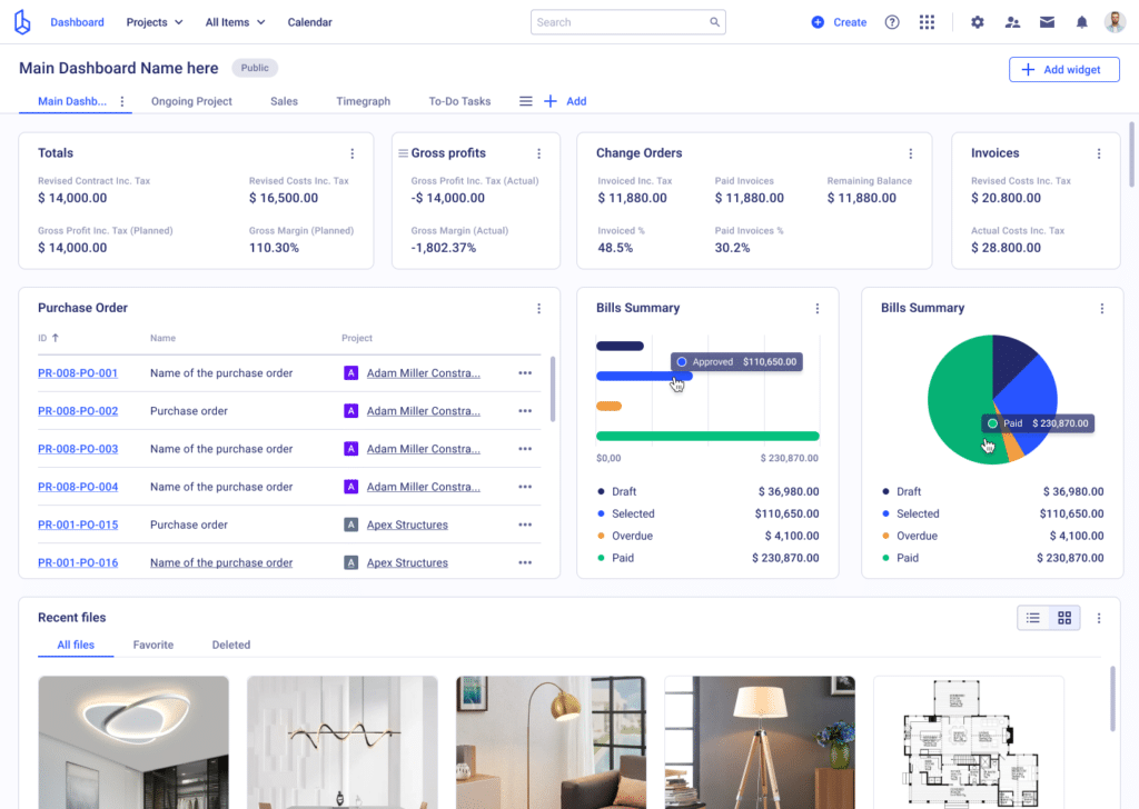 Construction project management dashboard