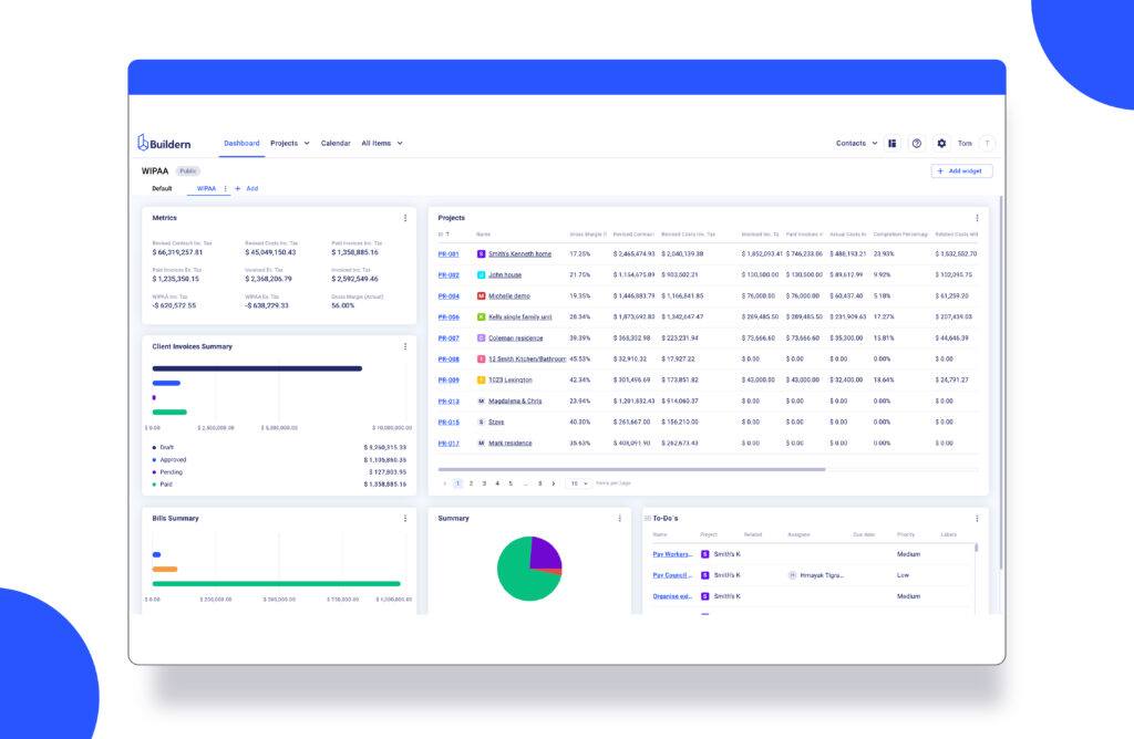 Construction project management dashboard