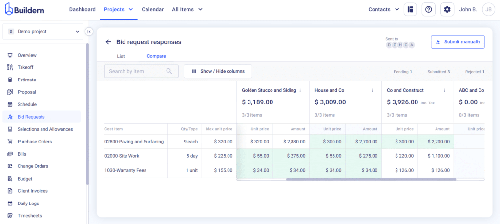 Bid request management online