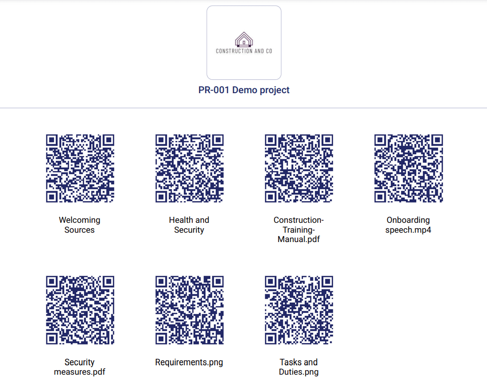 Construction onboarding qr code files