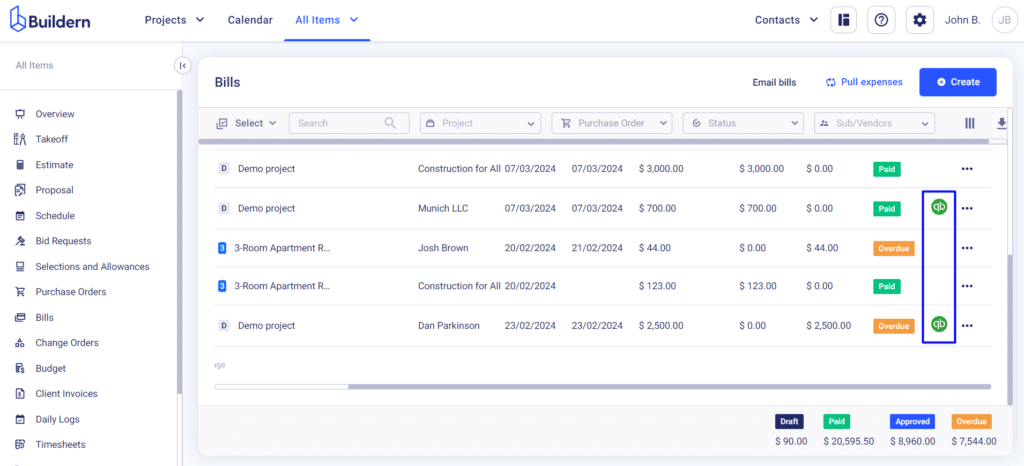 Sync bills with qb