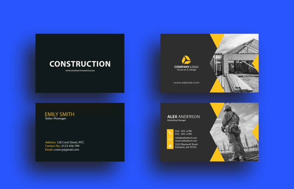 Different views of construction business cards