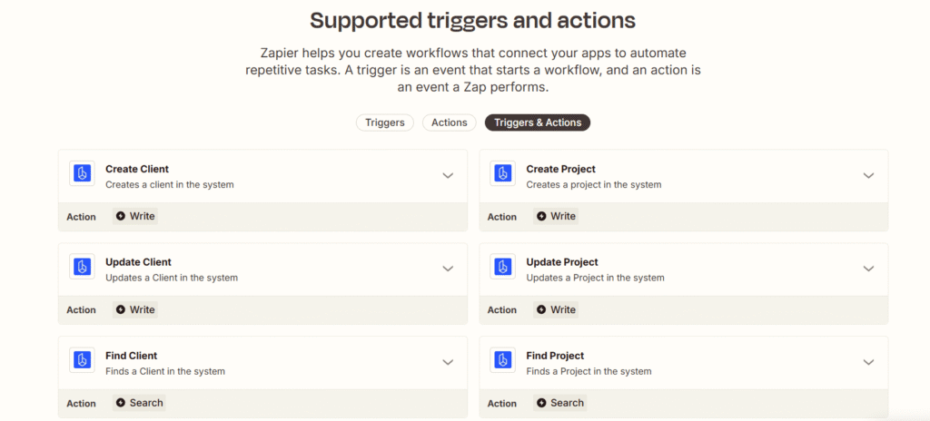 Buildern zapier integration action list