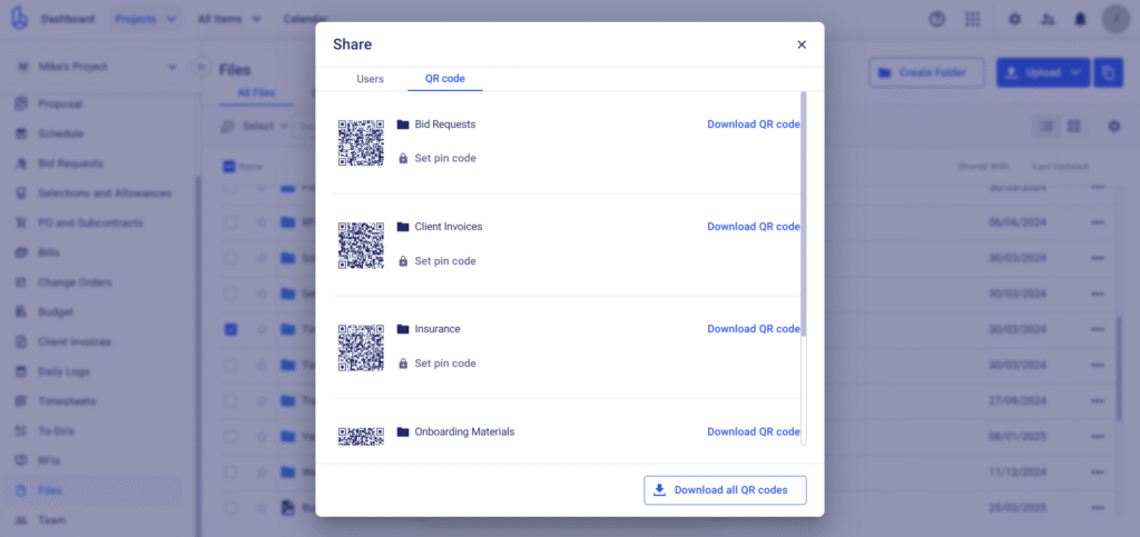 Construction qr codes with pin protection