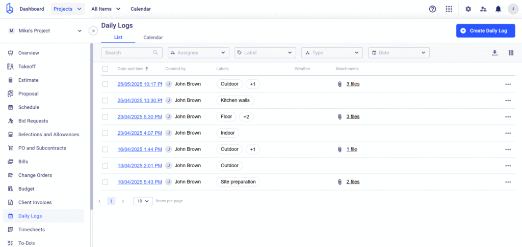 Construction daily logs library