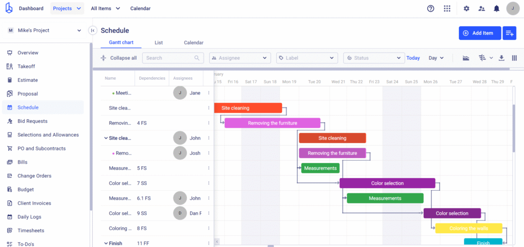 Gantt chart task dependencies
