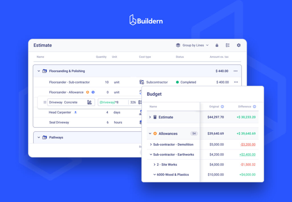 Buildern's estimating and budgeting tools