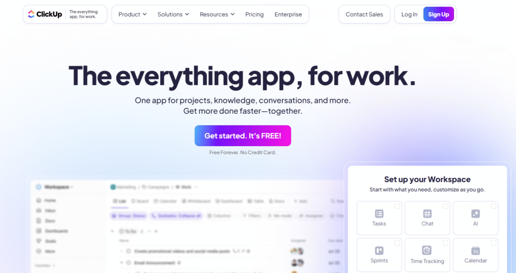 Clickup software homepage