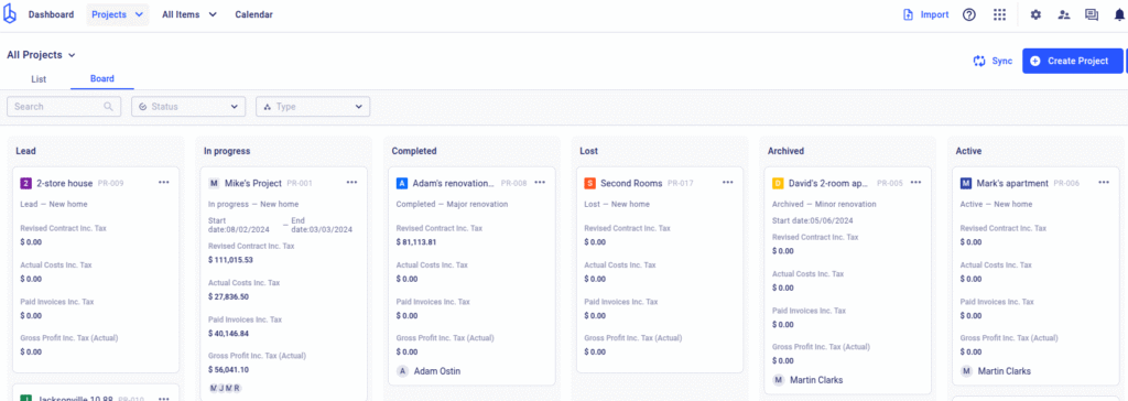 project dashboard
