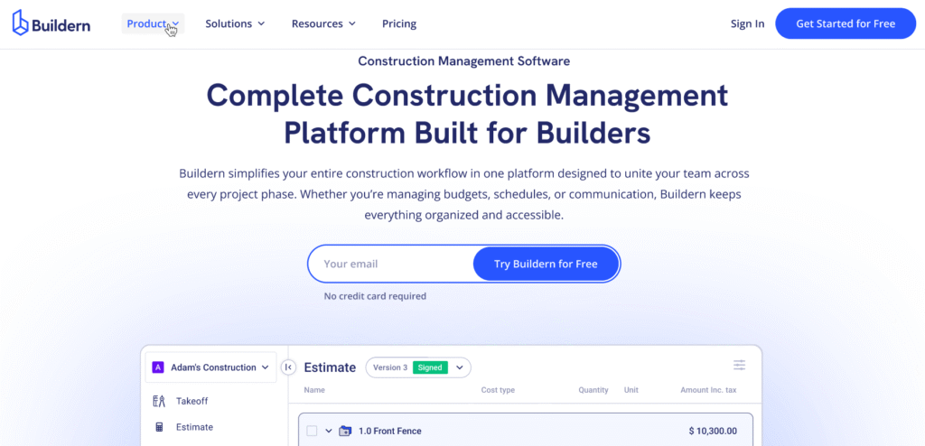 Buildern construction project management software