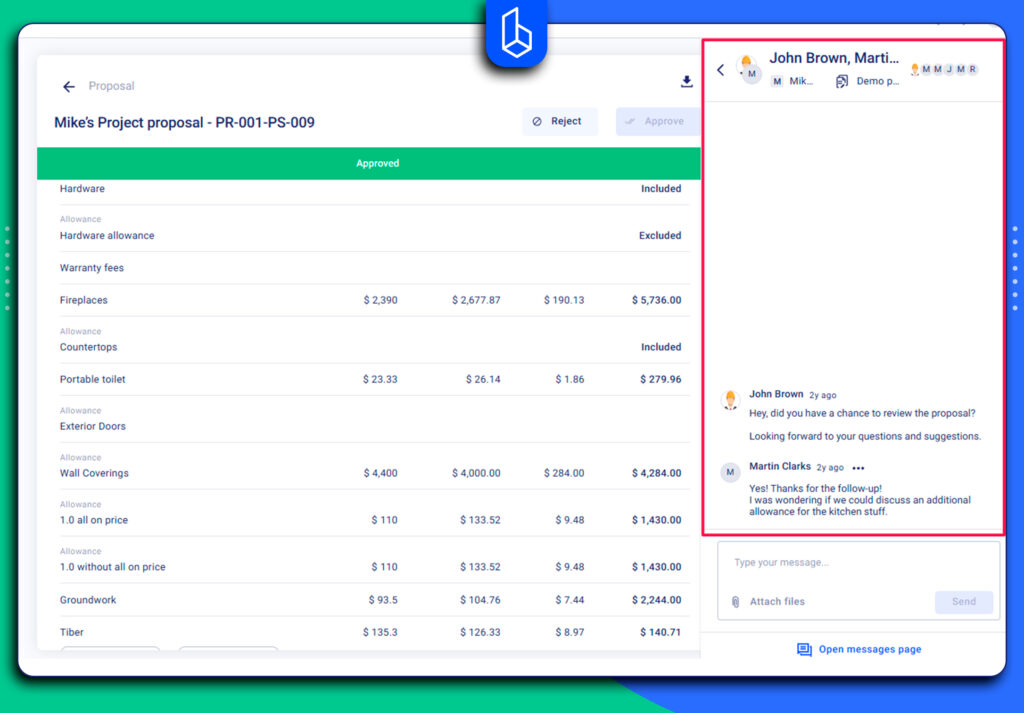 messaging in Buildern client portal