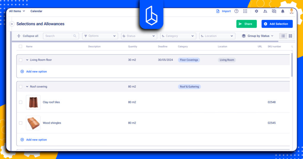 selections and allowances on Buildern