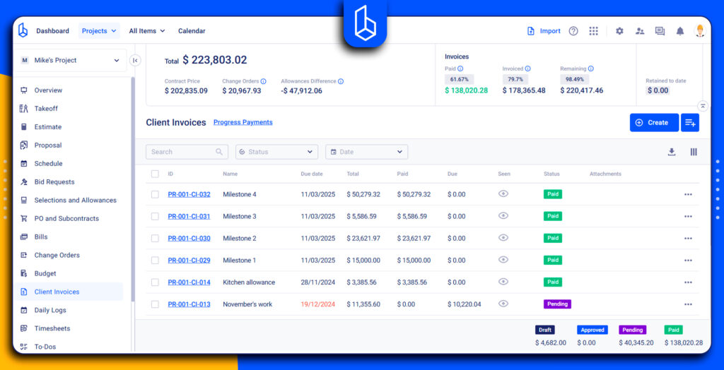 Invoices online dashboard