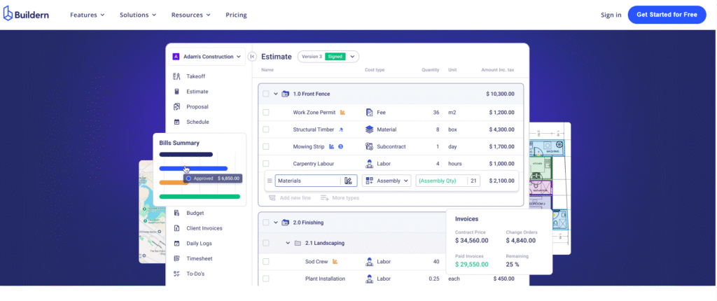 Buildern construction software management screenshot