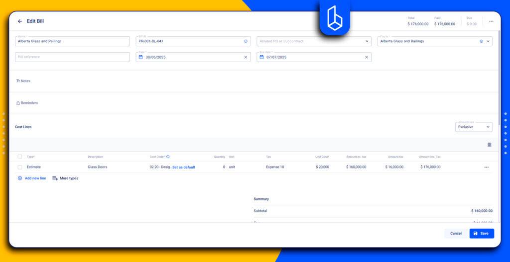 editing bill in Buildern
