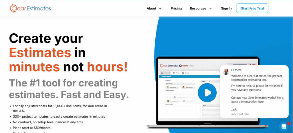 clear estimates screenshot