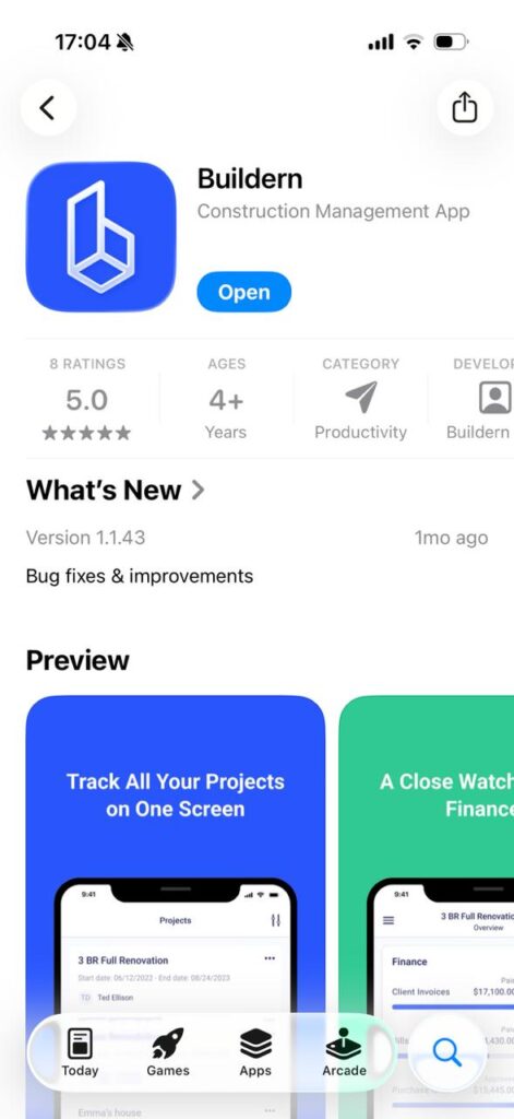 Buildern app screenshot