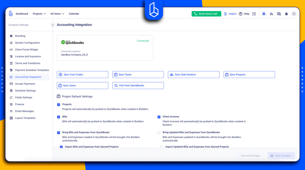 syncing QuickBooks in Buildern
