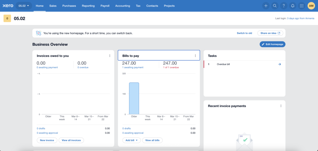xero overview screenshot