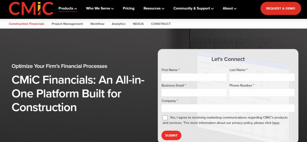 CMiC accounting software homepage screenshot