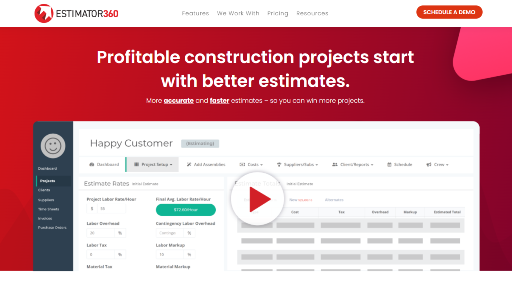 estimator 360 software homepage