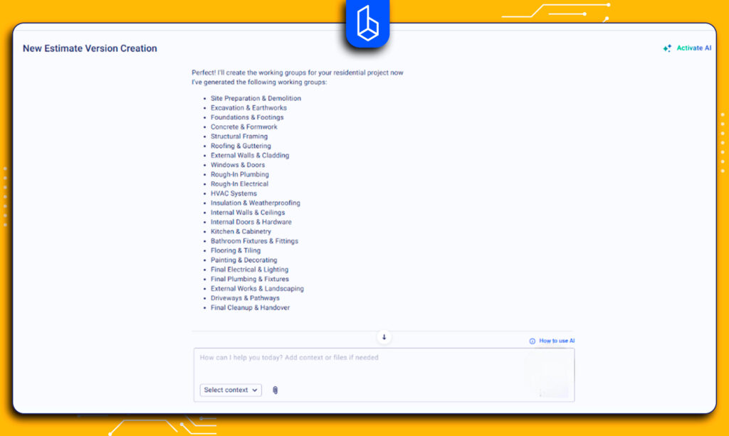 AI estimate generating in Buildern