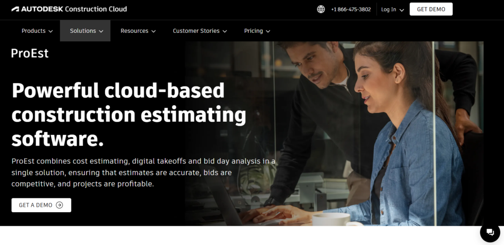 ProEst software homepage screenshot