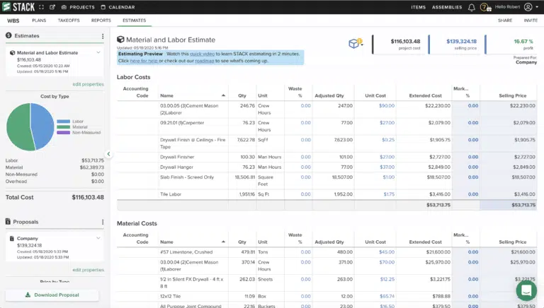 Stack estimating tool