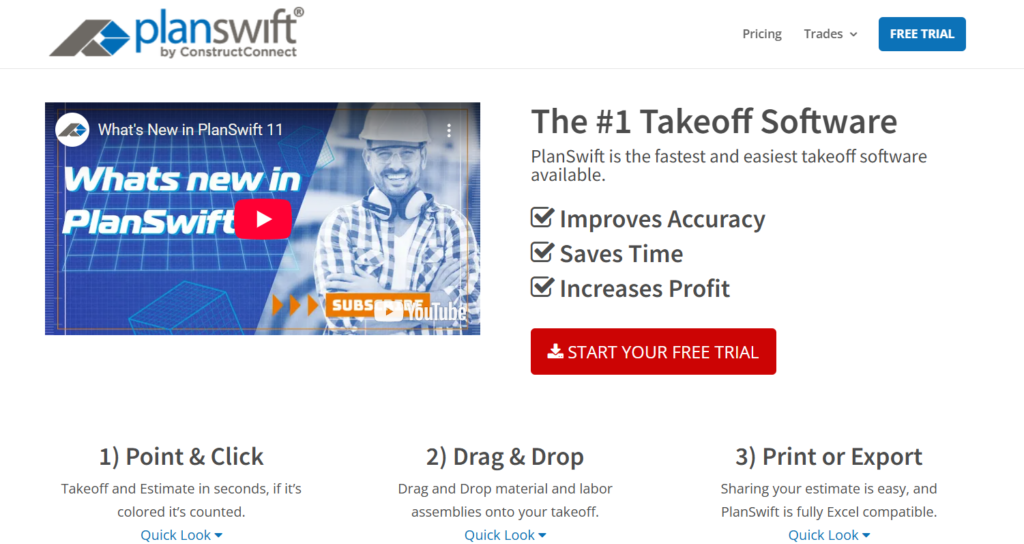 PlanSwift software homepage