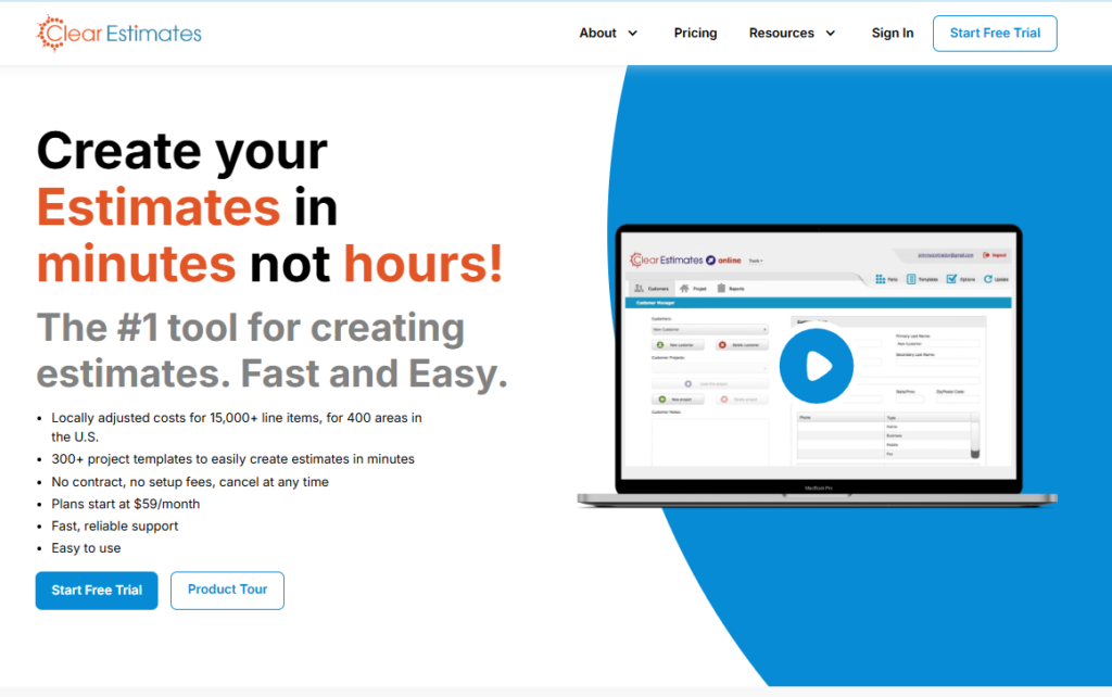 clear estimate software homepage