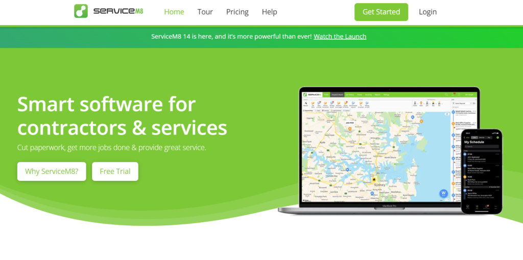 ServiceM8 software homepage screenshot