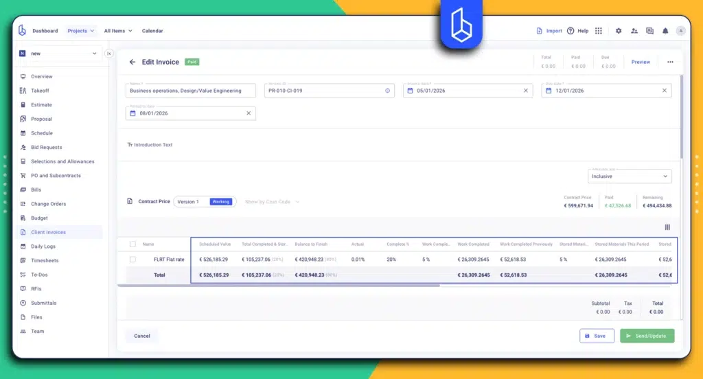 Sov schedule of values in construction