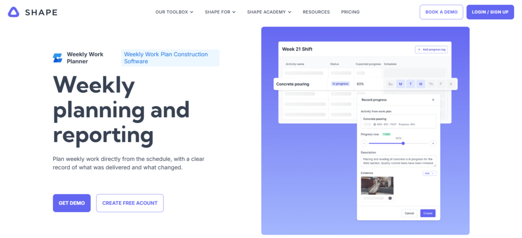 Shape planner homepage