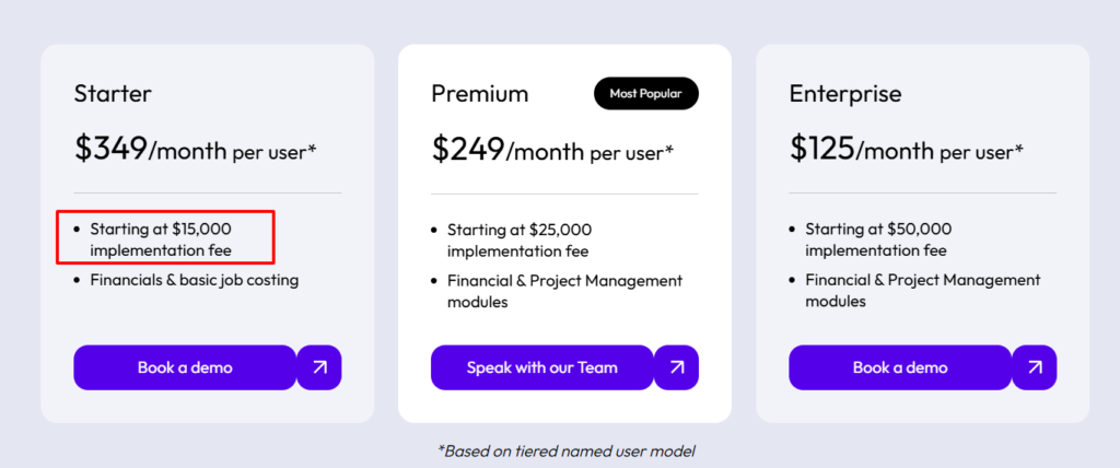 implementation fee example in construction software